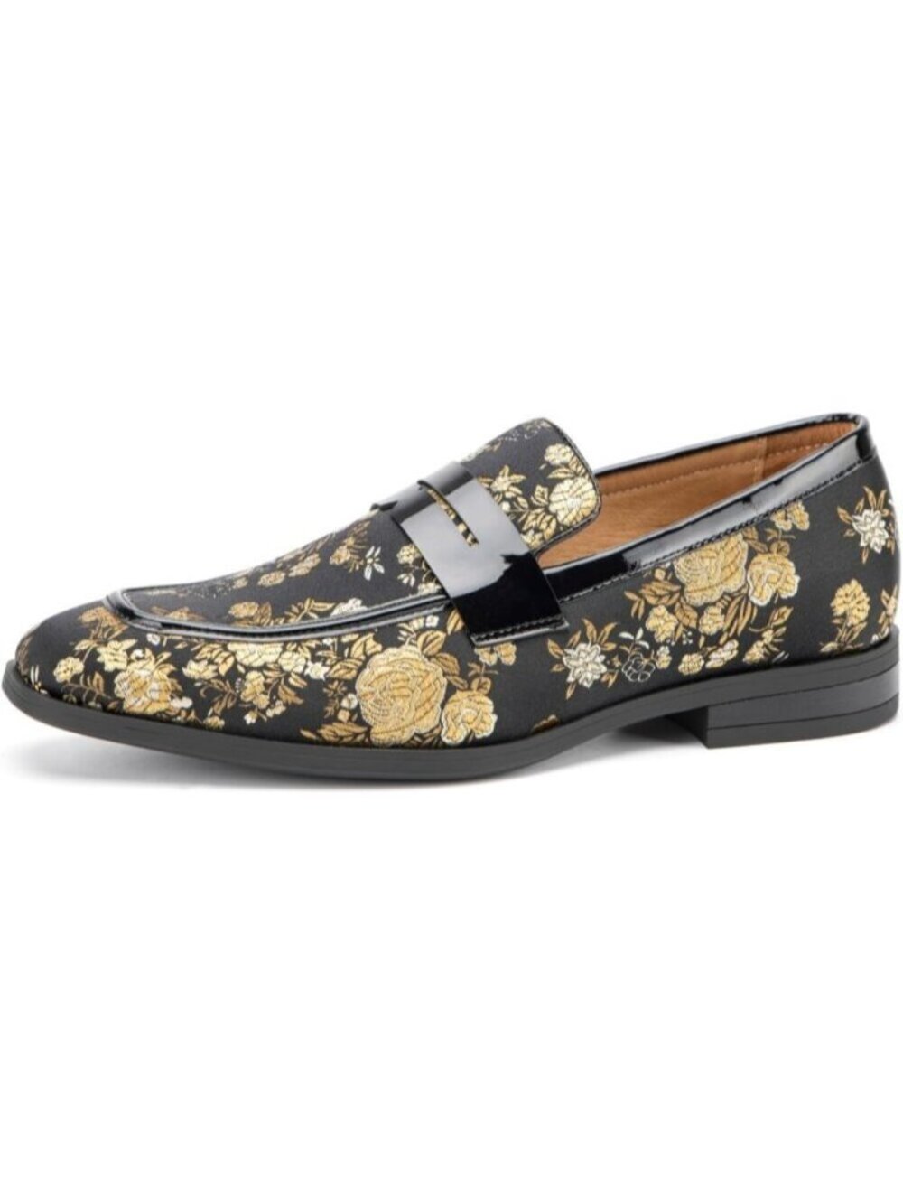 Men's Gold Black Tuxedo Classic Slip On Loafer Formal Imported Dress Shoes